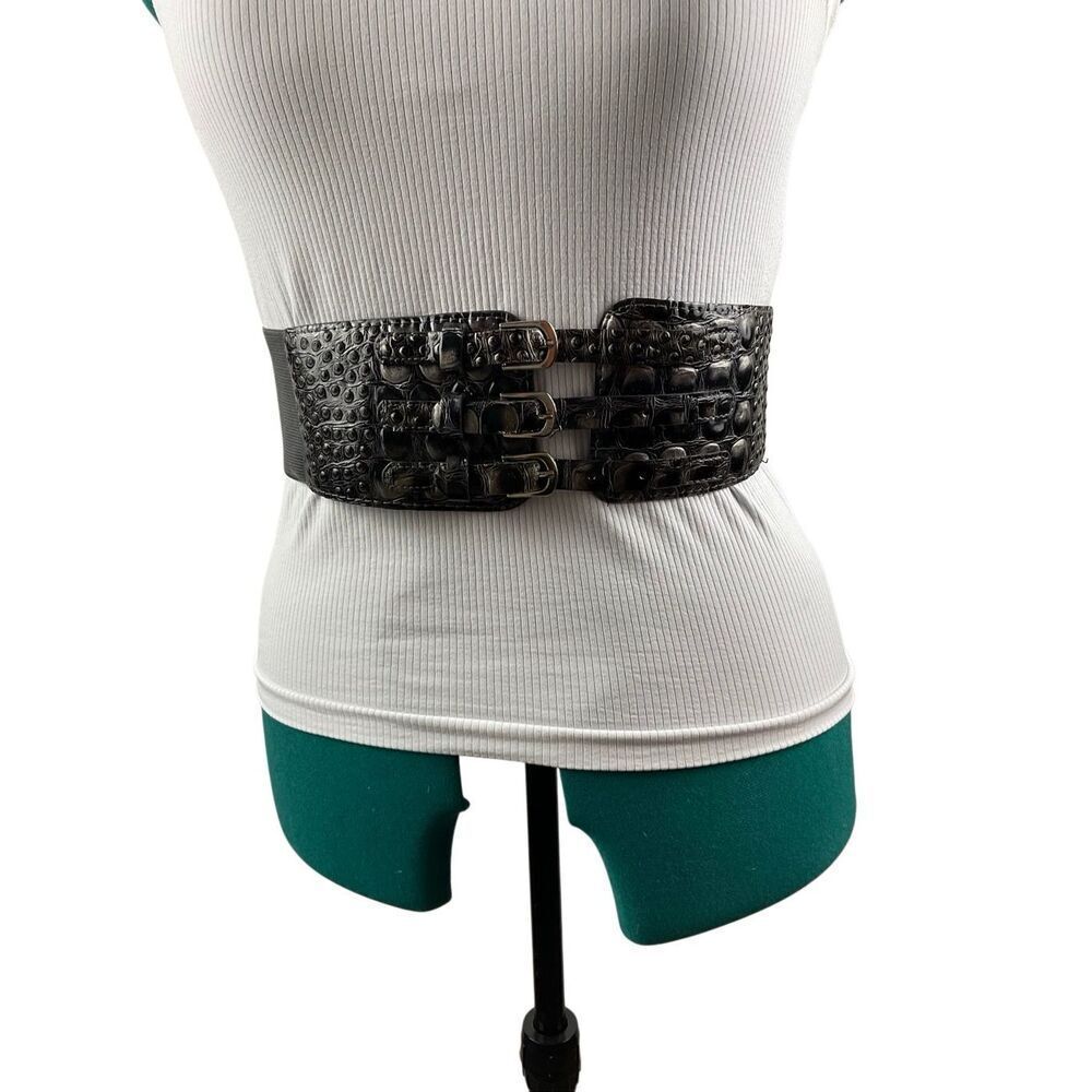 Grey thick faux leather and stretch belt- size L